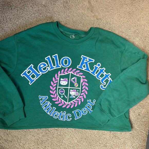 HELLO KITTY NWT CROPPED SWEATSHIRT FRONT DESIGN ATHLETIC DEPT PINE GREEN  LARGE - Picture 6 of 7